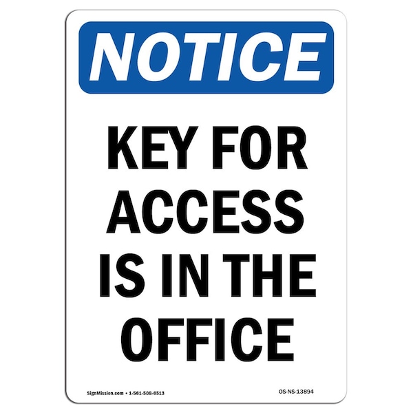 Safety Sign, OSHA Notice, 5" Height, Keycard Required Sign, Portrait, 10PK